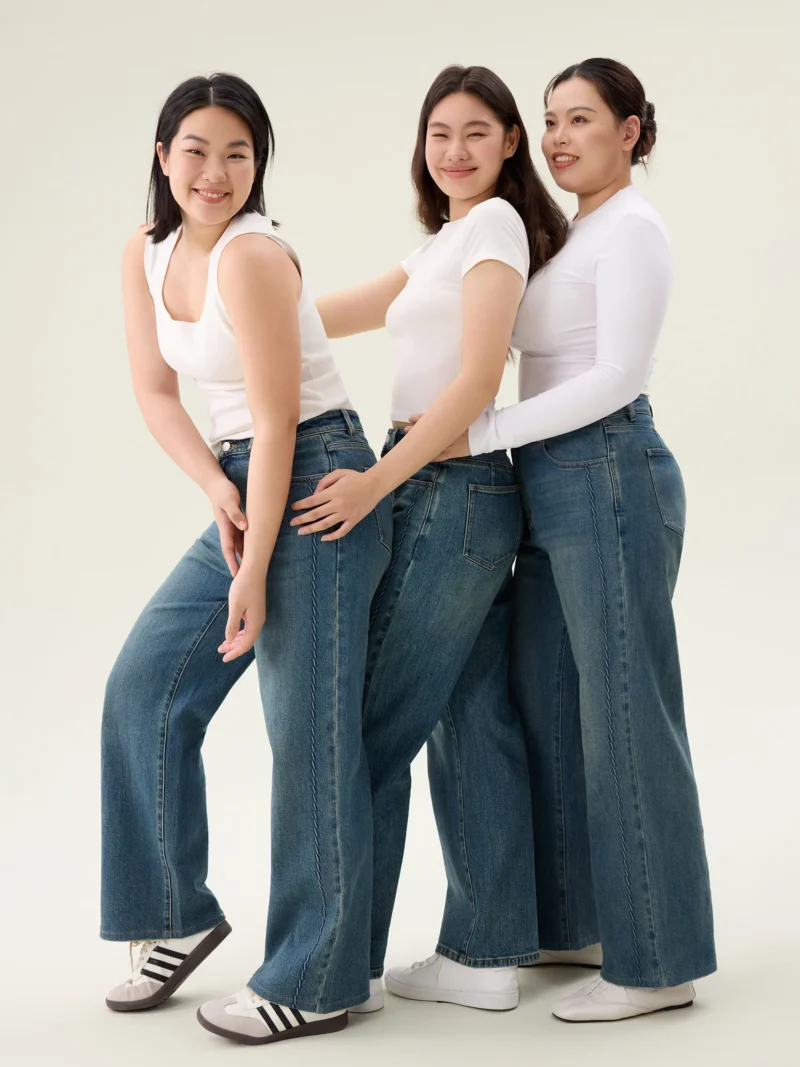 DUSHU【2 version】Women Cotton Elastic Jeans 2025 Spring Black Commuter All-Match High Waist Blue Jean 25DS81165+25DS81129 - Image 2