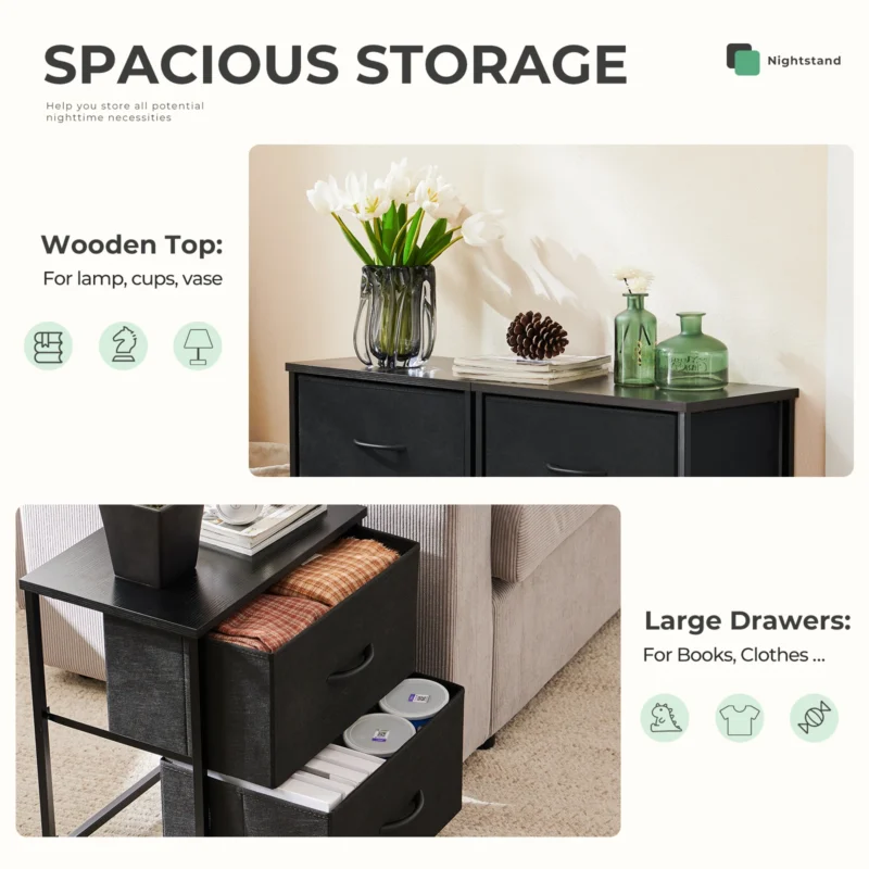 JHK Living Room Cabinet Layers Set of 2 Fabric Drawers Beside Nightstand Table Closet Chest Clothes Display Cabinet Of Furniture - Image 6