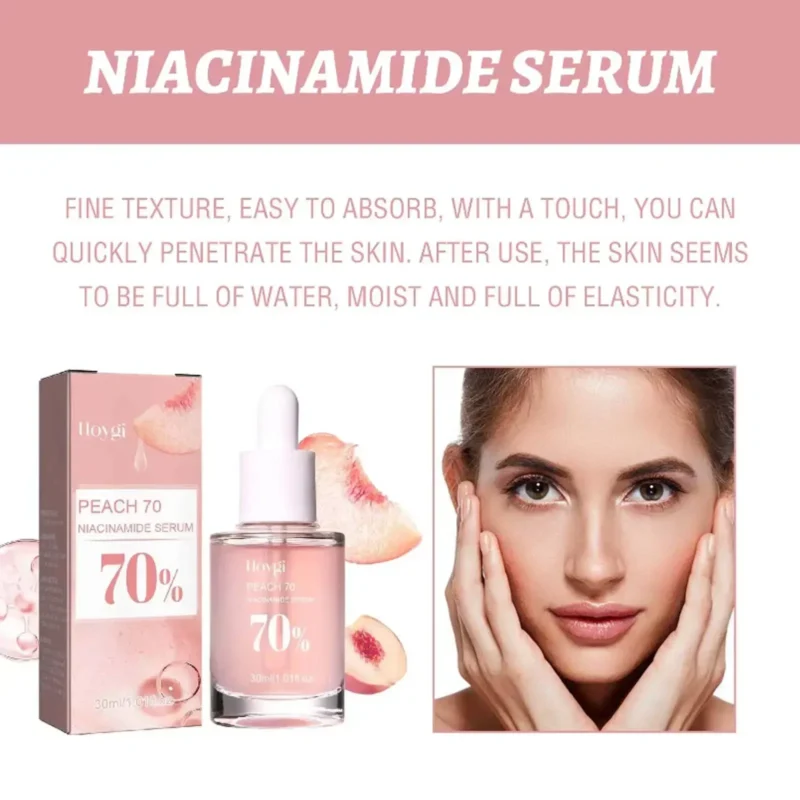 Peach 70% Niacinamide Facial Serum Brightening Skin Care Moisturzing Shrink Pores Smooth Fade Melanin Dark Spot Remover Serum - Image 4