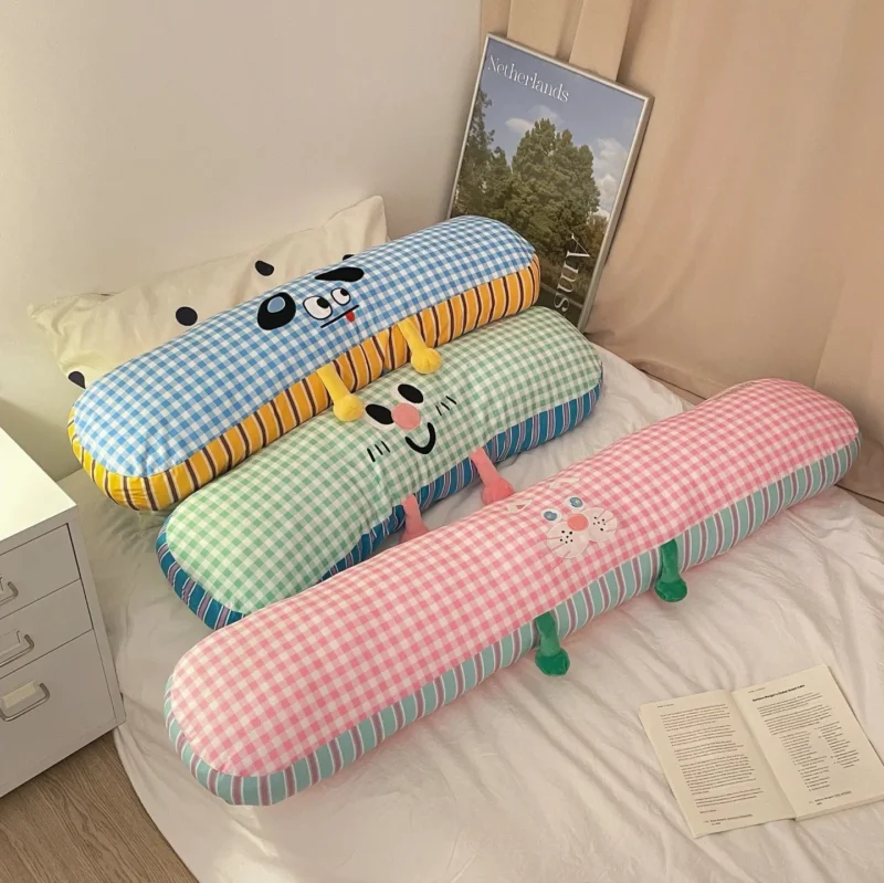 Long Cartoon Grid Pillow for Girls, Legs Tucked, Sleeping on The Side, Pillow on The Bed, Dopamine Cushion, Sofa, Large Backrest - Image 4