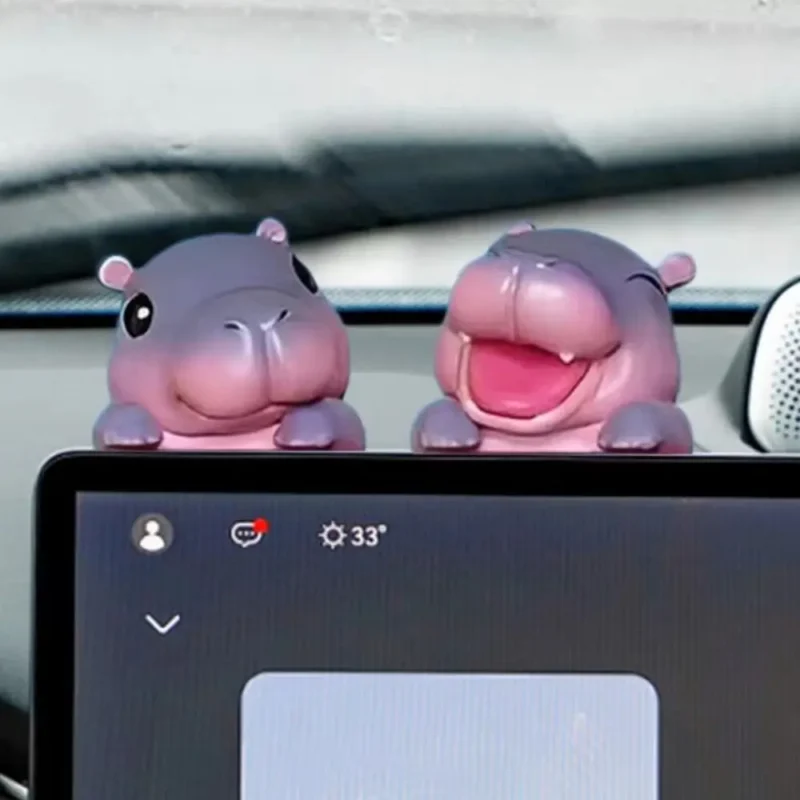 3D Desk Toy Computer Monitor Decor Navigator Screen Cartoon Moo Deng Screen Figurine Kawaii Mini Dolls Moo Deng Hippo Figurine