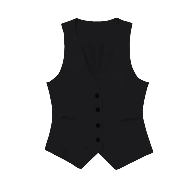 TRAF Fashion Women's Vest Linen Sleeveless Suit Vest Coat for Women Autumn Korean Female Black White Suit Vest Top - Image 2