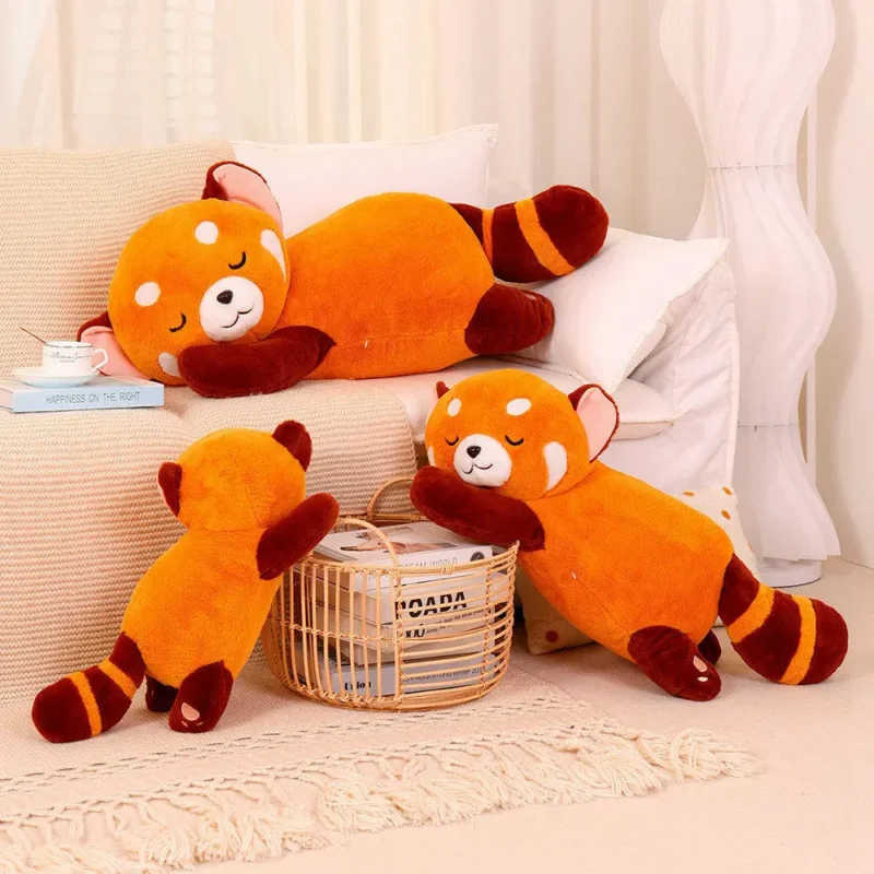 1pc Stuffed Anime Figure Toy sleeping Panda Plushie Doll Fluffy Hair Red Raccoon Animals Hug Throw Pillow Kids Gift Home Decor - Image 4