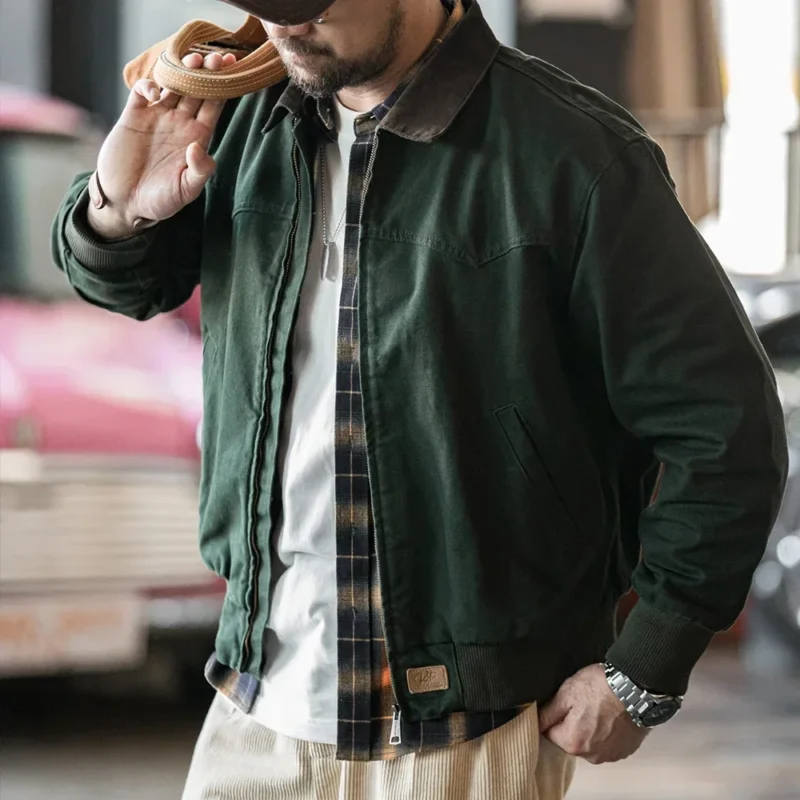 Maden Retro Heavyweight Santafe Canvas Jackets Cotton Corduroy Lapel Ribbed Hem Cuffs Short Jacket for Men's Autumn Overcoat - Image 2