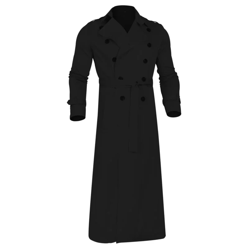 Fashion Streetwear Men's Overcoat Solid Color Casual Long Trench Coat British Lapel Double Breasted Windbreaker Spring Autumn - Image 2
