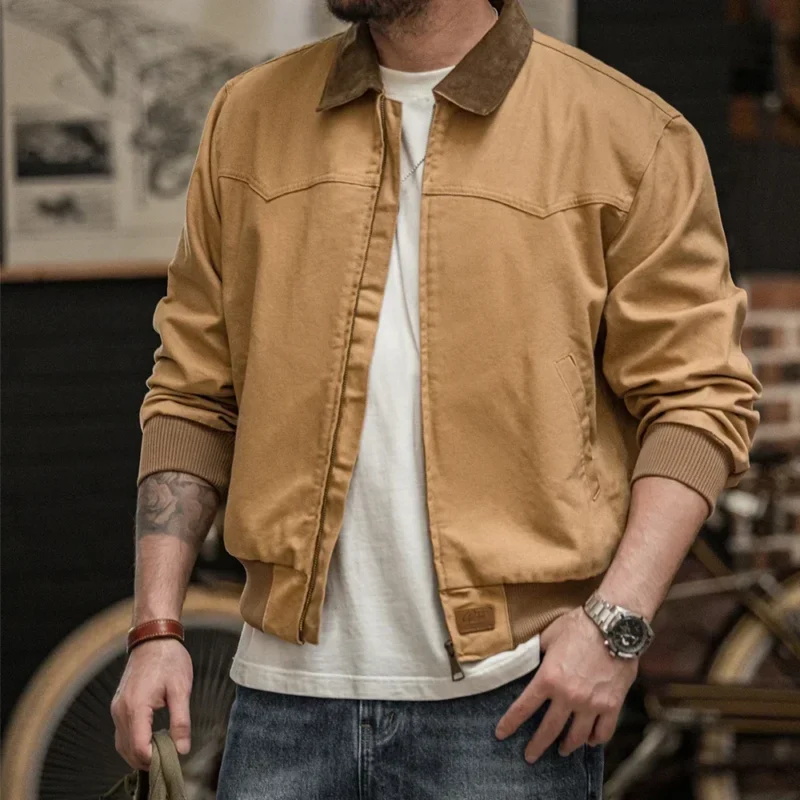 Maden Retro Heavyweight Santafe Canvas Jackets Cotton Corduroy Lapel Ribbed Hem Cuffs Short Jacket for Men's Autumn Overcoat - Image 3