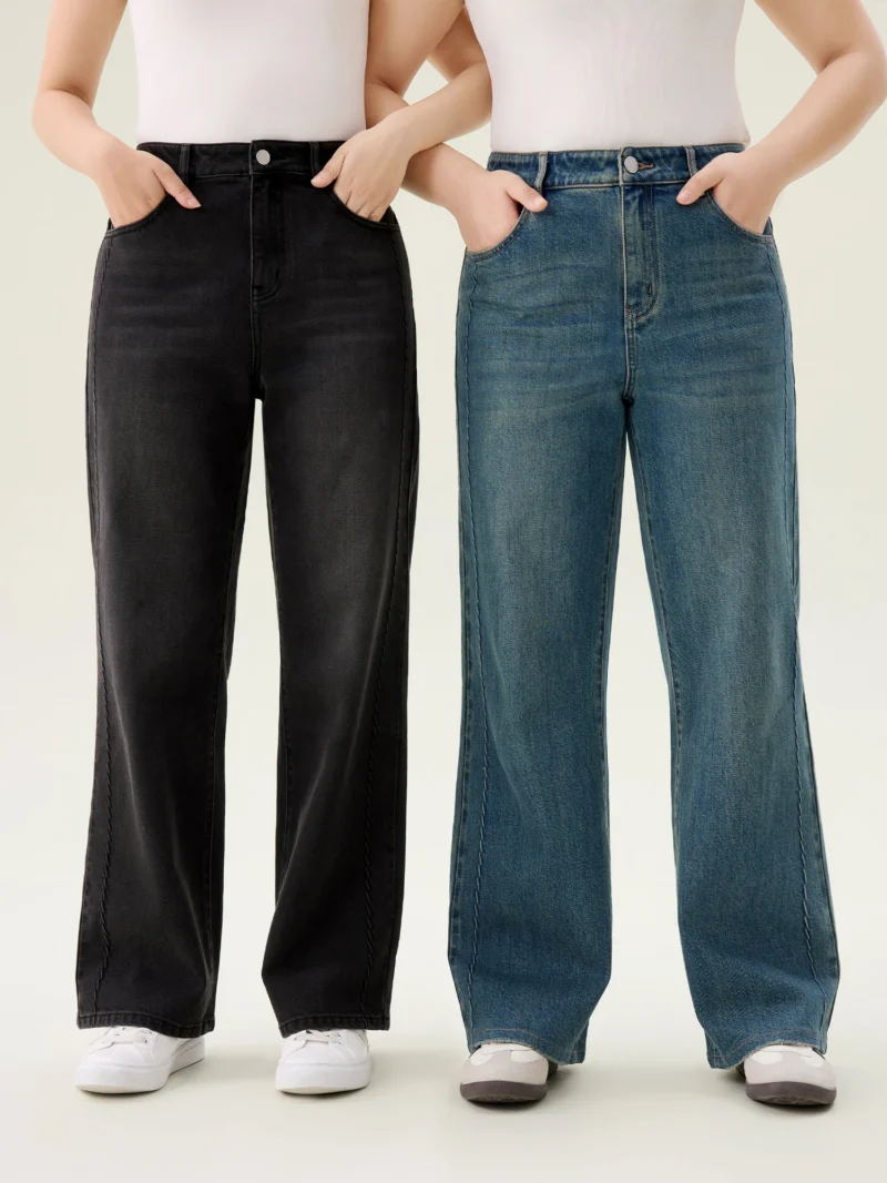 DUSHU【2 version】Women Cotton Elastic Jeans 2025 Spring Black Commuter All-Match High Waist Blue Jean 25DS81165+25DS81129