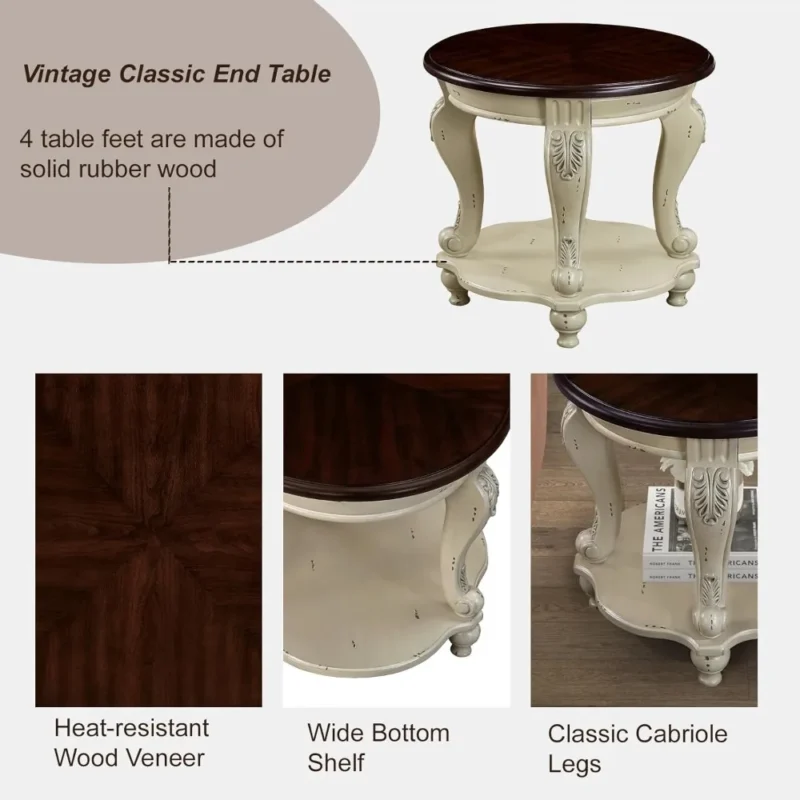 Solid Wood Coffee Table Set for Living Room, Coffee Table & 2 End Side Table 3-Piece Set with Open Storage for Office Apartment - Image 5