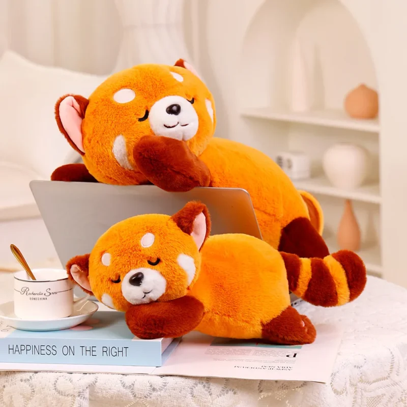 1pc Stuffed Anime Figure Toy sleeping Panda Plushie Doll Fluffy Hair Red Raccoon Animals Hug Throw Pillow Kids Gift Home Decor