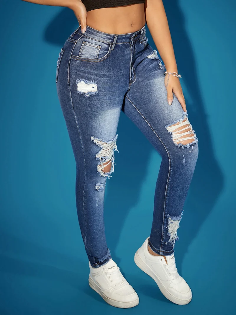 Women's Ripped Super Stretch Skinny Jeans High Waist Tummy Control Black Destroyed Vintage Nightclub Trendy Hot Selling - Image 6