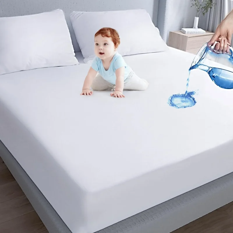Waterproof Mattress Protector with 18" Deep Pocket Bed Bug Proof and Waterproof Fitted Sheets Machine Washable White