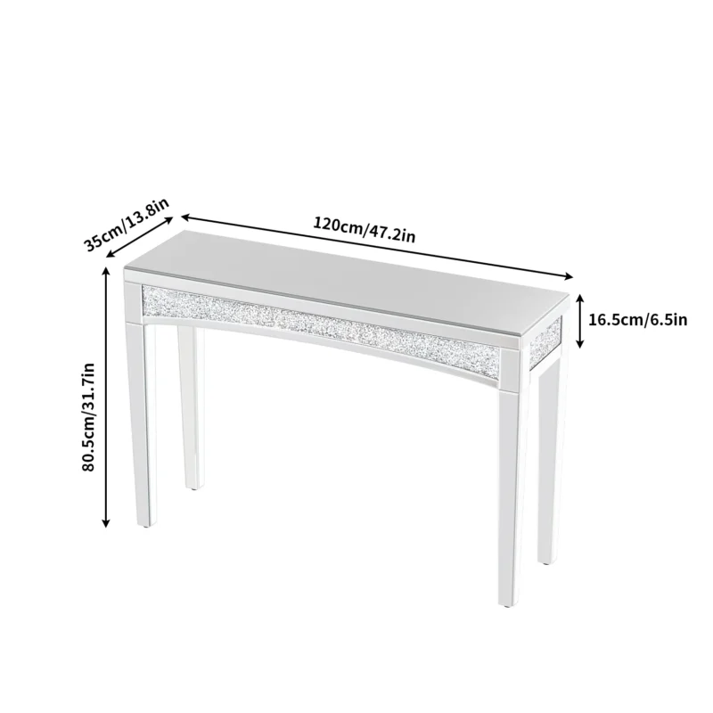 47.2" Mirrored Desk Silver Console Table Mirror Sofa Table with Crystal Inlay Front for Living Room, Entryway, Foyer - Image 6