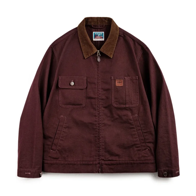 Maden Retro Corduroy Collar Heavyweight Detroit Jacket Canvas Hunting Short Zip-Up Jacket with Pockets Men's Autumn Overcoat Top - Image 6