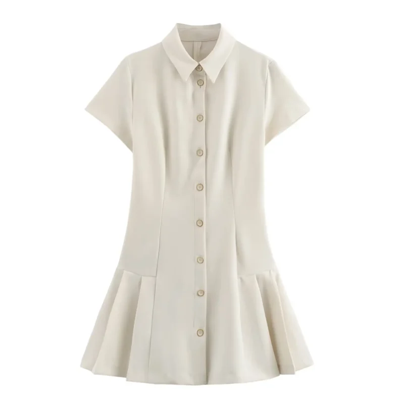 2024 ZAR4 Summer New Women's Fashion Style Solid Color Casual Single breasted Flip Collar Shirt Dress - Image 5