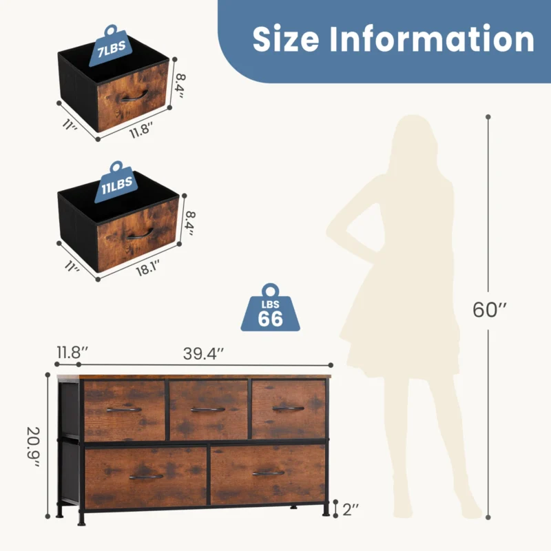 JHK Living Room Display Cabinet Layers With 5 Fabric Drawers Wardrobe Steel Frame Assembly Closet For Clothes Storage Dresser - Image 5