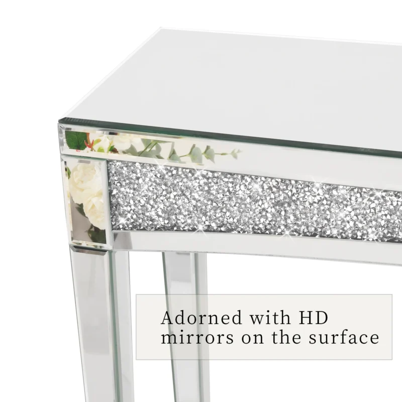47.2" Mirrored Desk Silver Console Table Mirror Sofa Table with Crystal Inlay Front for Living Room, Entryway, Foyer - Image 5