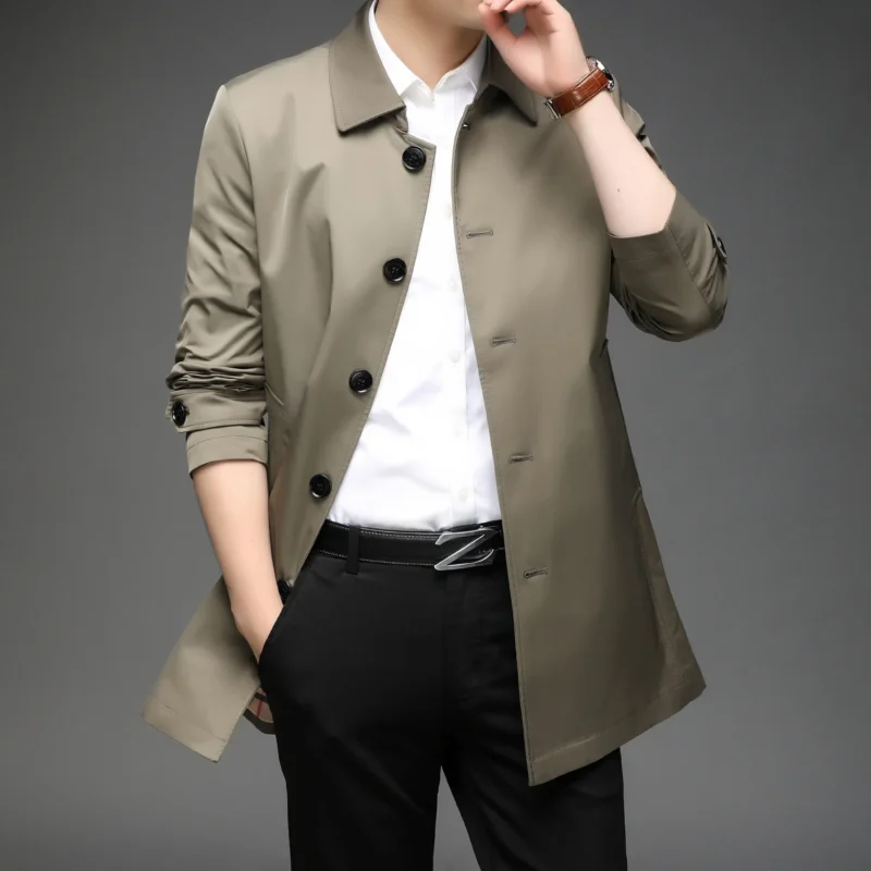 Men's Trench Coat, Medium Length, British Coat, Outerwear, Double Breasted, Fashion, Spring, Autumn, 4XL - Image 5