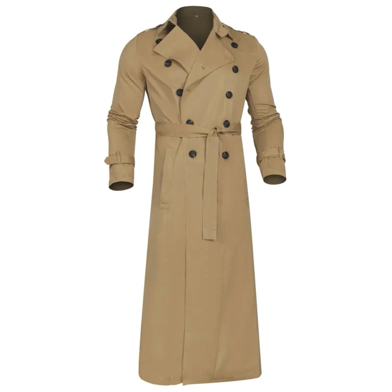 Fashion Streetwear Men's Overcoat Solid Color Casual Long Trench Coat British Lapel Double Breasted Windbreaker Spring Autumn - Image 6