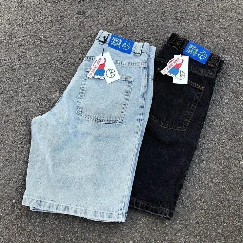 Y2K high quality embroidered shorts for women retro hip hop cartoon streetwear blue denim fitness shorts men basketball shorts - Image 2
