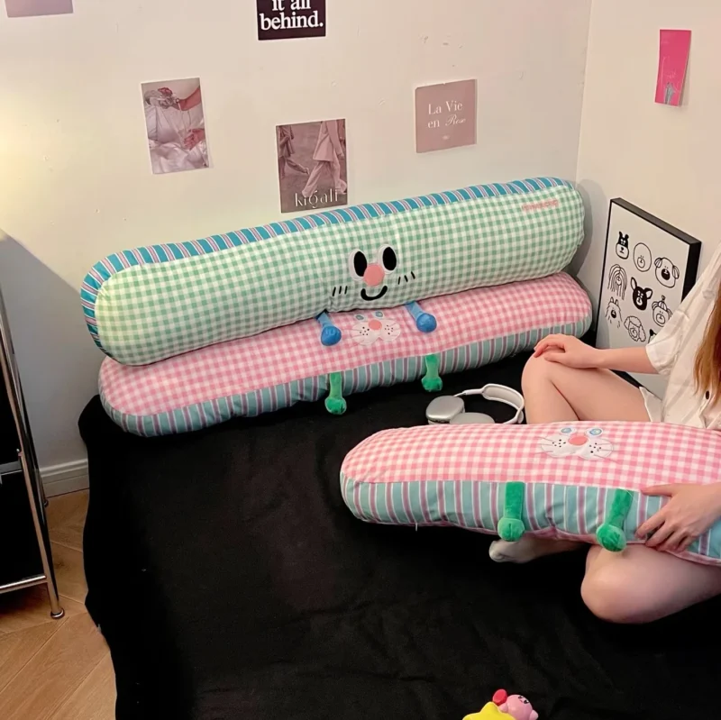 Long Cartoon Grid Pillow for Girls, Legs Tucked, Sleeping on The Side, Pillow on The Bed, Dopamine Cushion, Sofa, Large Backrest - Image 3