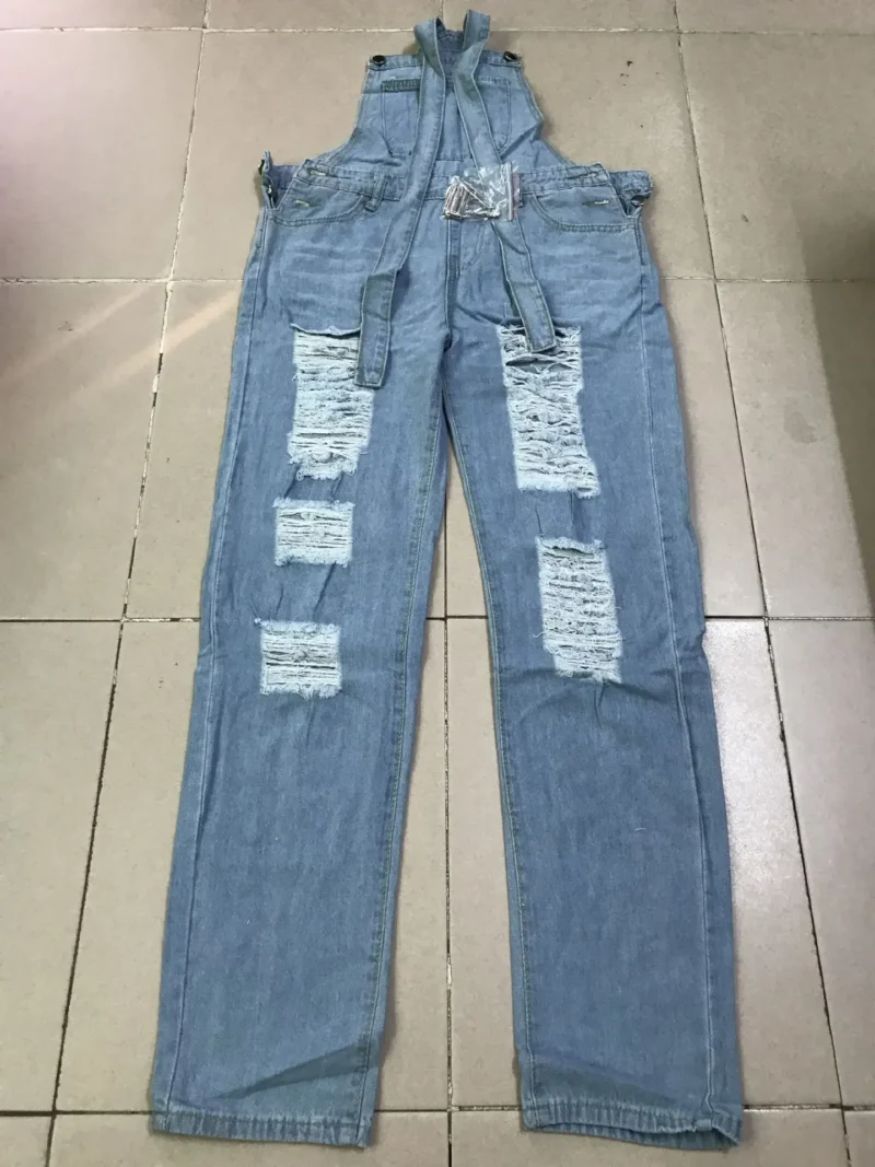 Women Jeans Long Pant Denim Pants One Piece Suspenders Straight Trousers Splice Hole High Waist Casual Overalls Autumn - Image 6