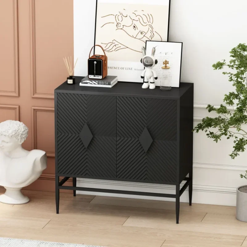 31.50 Modern 2 Door Wooden Storage Cabinet Accent Cabinet with Metal Leg Featuring Twotier Storage for Living Room Entryway and - Image 2