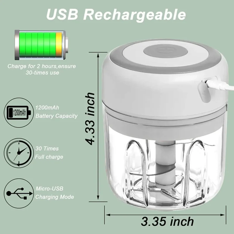 Portable Electric Garlic Masher Crusher 100/250ml Garlic Chopper USB Food Processor Kitchen Kitchen Gadgets Kitchen Tools Juicer - Image 2