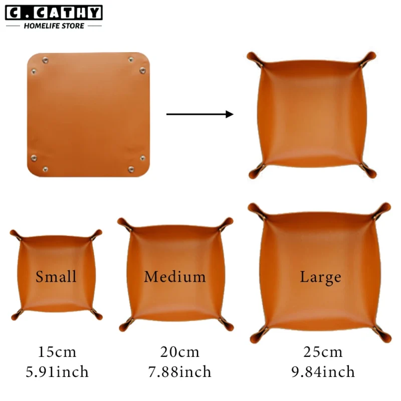 Leather Tray Foldable Table Catchall Storage Box Jewelry Key Coin Desk Top Organizer Entryway Nightstand Home Office Decoration - Image 2
