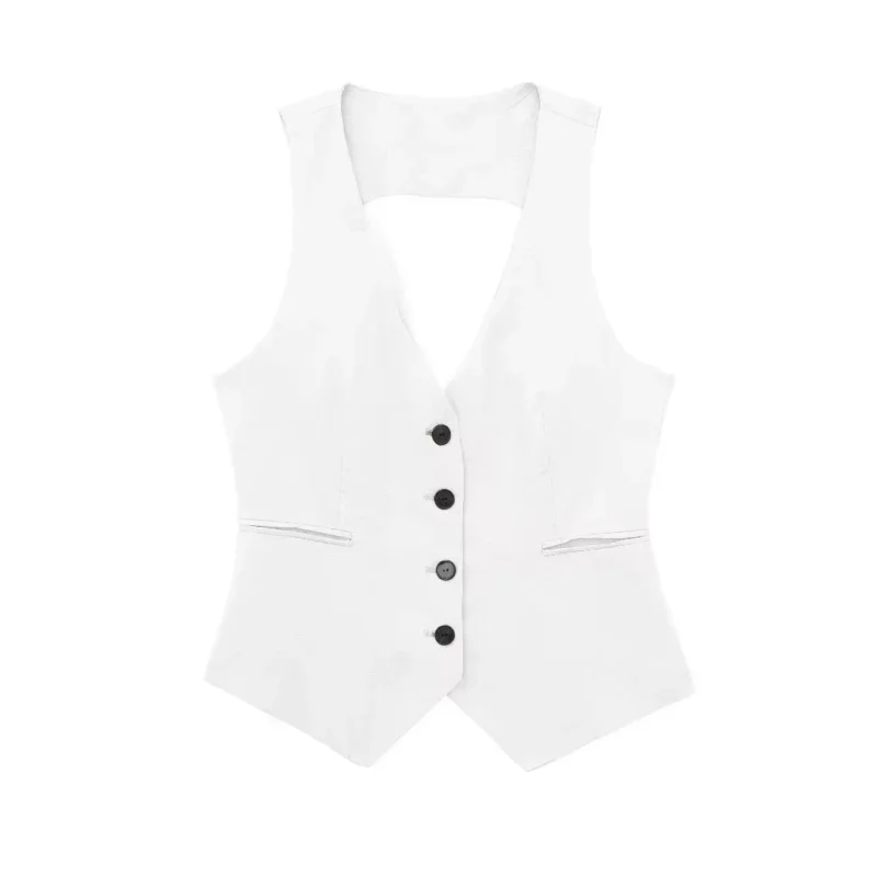 TRAF Fashion Women's Vest Linen Sleeveless Suit Vest Coat for Women Autumn Korean Female Black White Suit Vest Top - Image 6