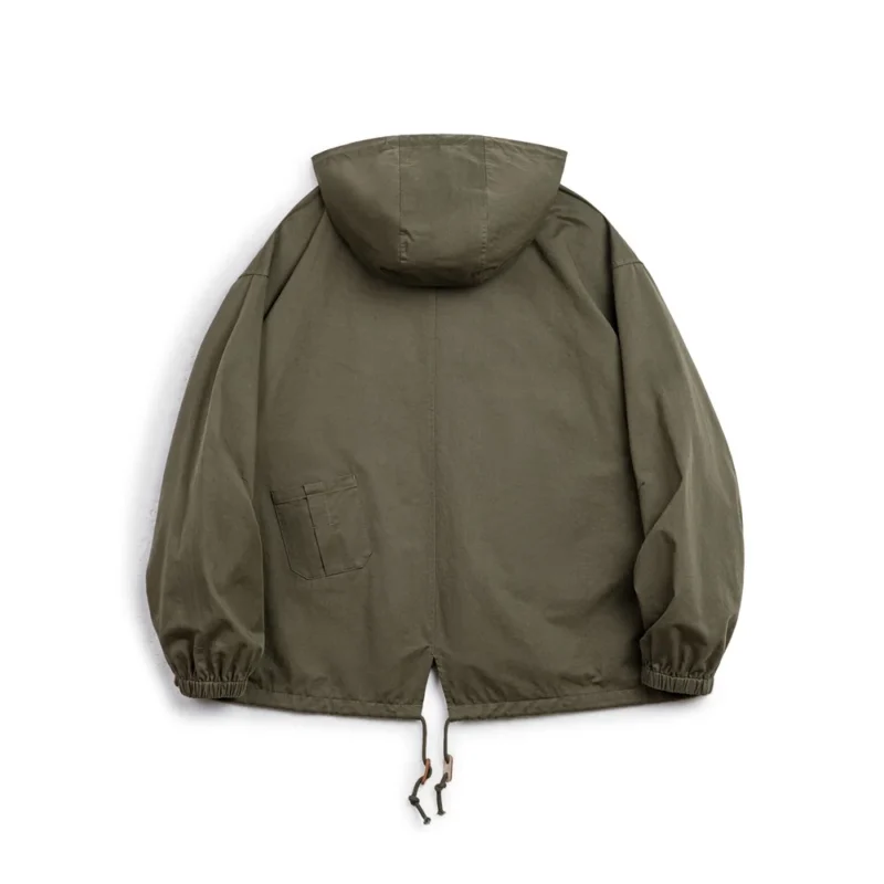 Maden Vintage Green M51 Hooded Jacket Loose Fishtail Short Overcoat Men's Versatile Outwear with Pockets Hidden Button Placket - Image 6