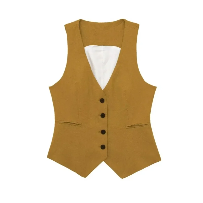 TRAF Fashion Women's Vest Linen Sleeveless Suit Vest Coat for Women Autumn Korean Female Black White Suit Vest Top - Image 3
