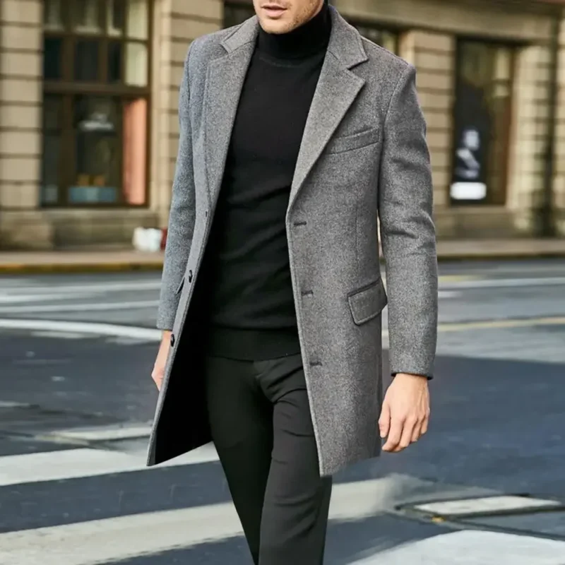 Casual Business Jackets Man Warm Coat Outerwear Streetwear Men British Overcoat Jacket Winter Elegant Long Coat Man Windbreaker