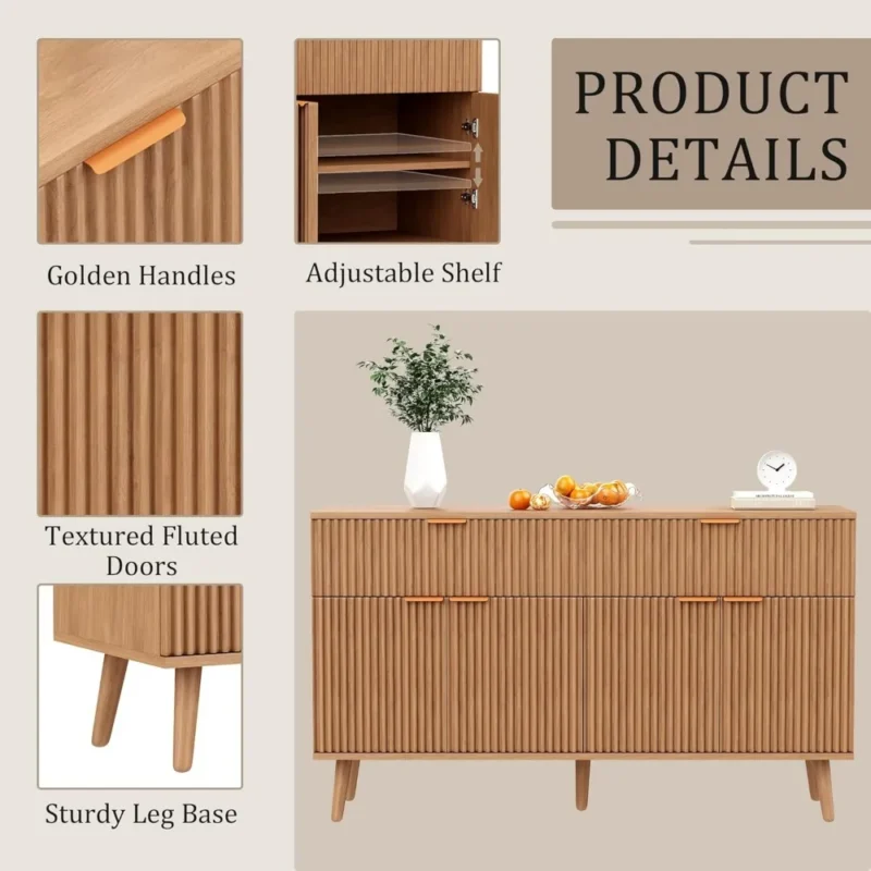 Storage Buffet Cabinet Sideboard with Adjustable Shelves, with Drawers for Entryway Living Room Kitchen - Image 3