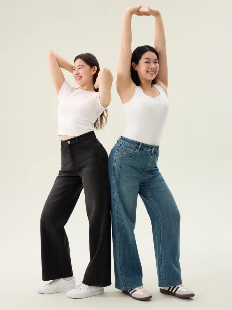 DUSHU【2 version】Women Cotton Elastic Jeans 2025 Spring Black Commuter All-Match High Waist Blue Jean 25DS81165+25DS81129 - Image 3