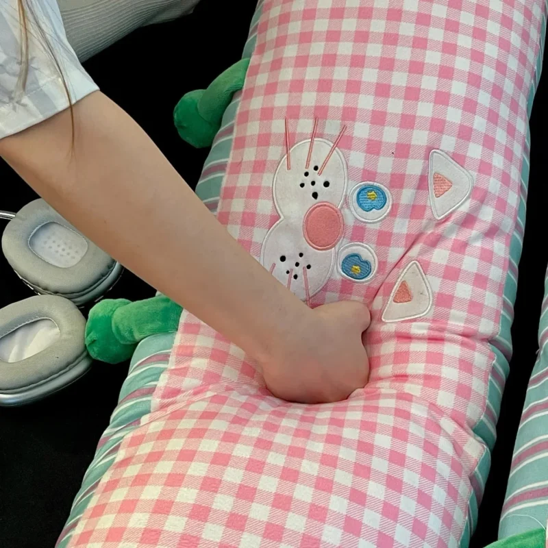 Long Cartoon Grid Pillow for Girls, Legs Tucked, Sleeping on The Side, Pillow on The Bed, Dopamine Cushion, Sofa, Large Backrest - Image 6