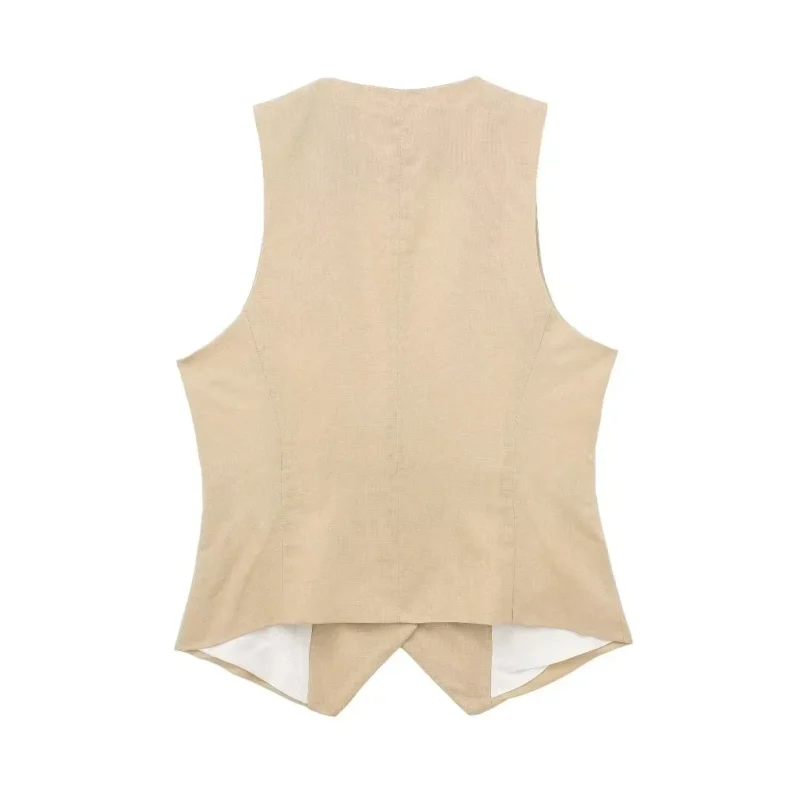 TRAF Fashion Women's Vest Linen Sleeveless Suit Vest Coat for Women Autumn Korean Female Black White Suit Vest Top - Image 5