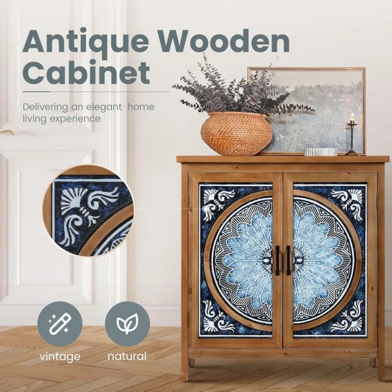 Accent Cabinet with Doors, Small Storage Cabinet Sideboard Buffet Credenza for Living Room, Entryway - Image 3