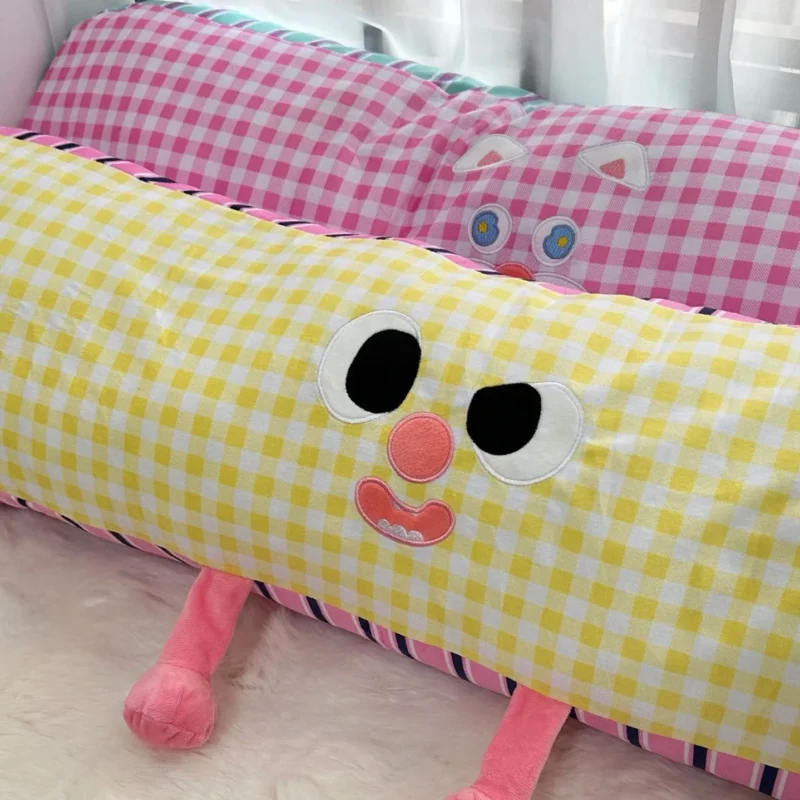 Long Cartoon Grid Pillow for Girls, Legs Tucked, Sleeping on The Side, Pillow on The Bed, Dopamine Cushion, Sofa, Large Backrest - Image 5