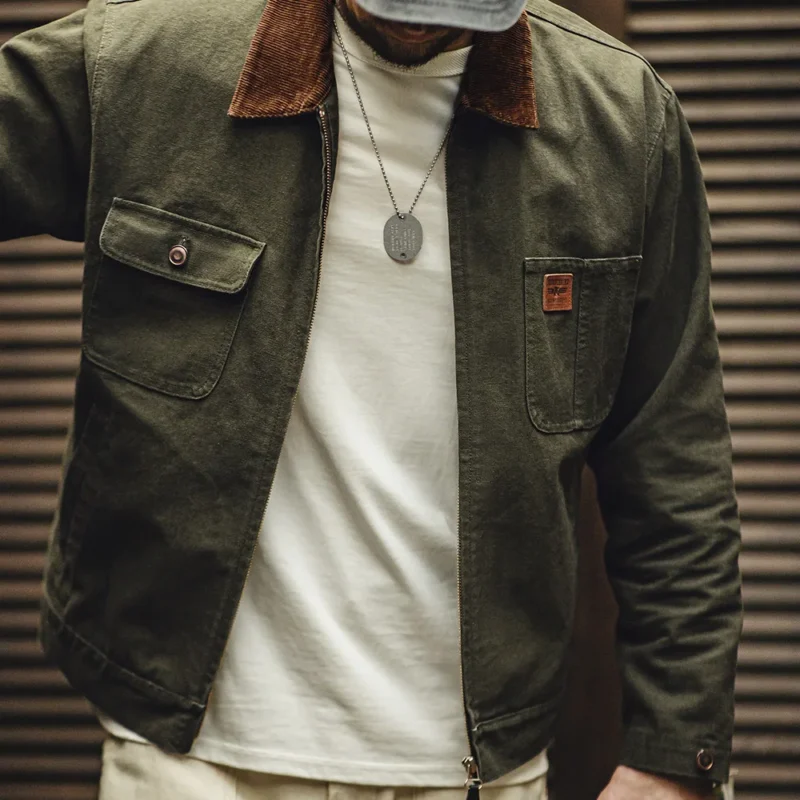 Maden Retro Corduroy Collar Heavyweight Detroit Jacket Canvas Hunting Short Zip-Up Jacket with Pockets Men's Autumn Overcoat Top - Image 4
