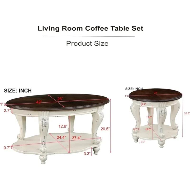 Solid Wood Coffee Table Set for Living Room, Coffee Table & 2 End Side Table 3-Piece Set with Open Storage for Office Apartment - Image 2