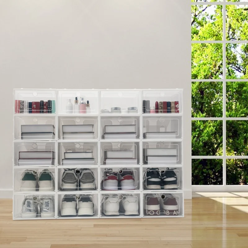 20pcs Shoe Box Set Foldable Storage Plastic Clear Home Organizer Rack Stack - Image 2