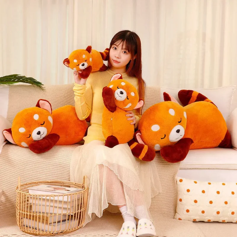 1pc Stuffed Anime Figure Toy sleeping Panda Plushie Doll Fluffy Hair Red Raccoon Animals Hug Throw Pillow Kids Gift Home Decor - Image 5
