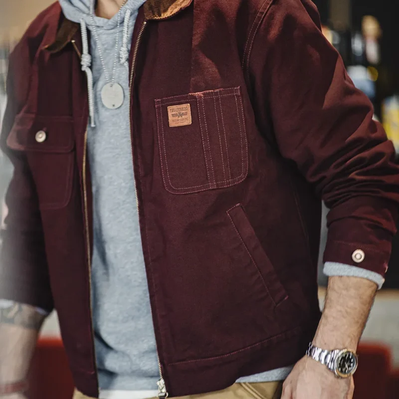 Maden Retro Corduroy Collar Heavyweight Detroit Jacket Canvas Hunting Short Zip-Up Jacket with Pockets Men's Autumn Overcoat Top - Image 2