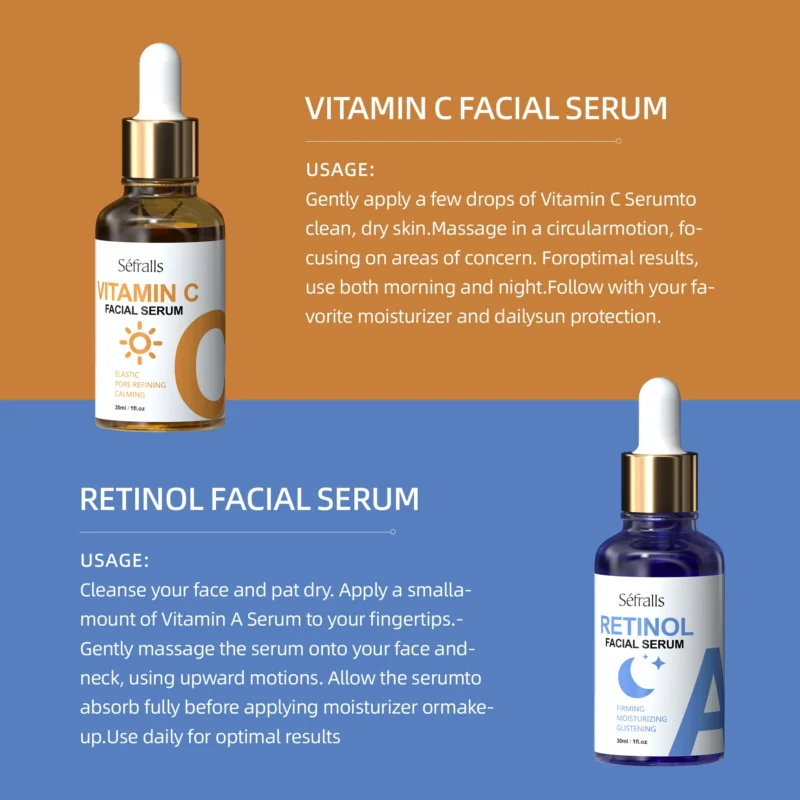 Séfralls RETINOL & VITAMIN C Serum 2PCS Set Comfortable Mild Texture Suitable for Different Skin Types Morning VC Night VA - Image 6