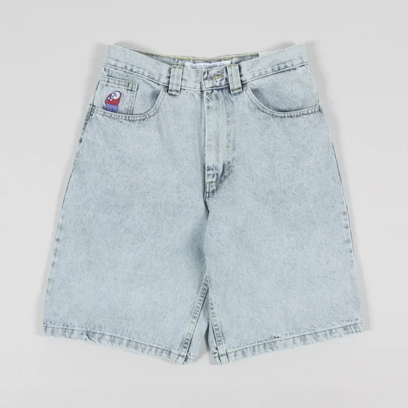 Y2K high quality embroidered shorts for women retro hip hop cartoon streetwear blue denim fitness shorts men basketball shorts - Image 3