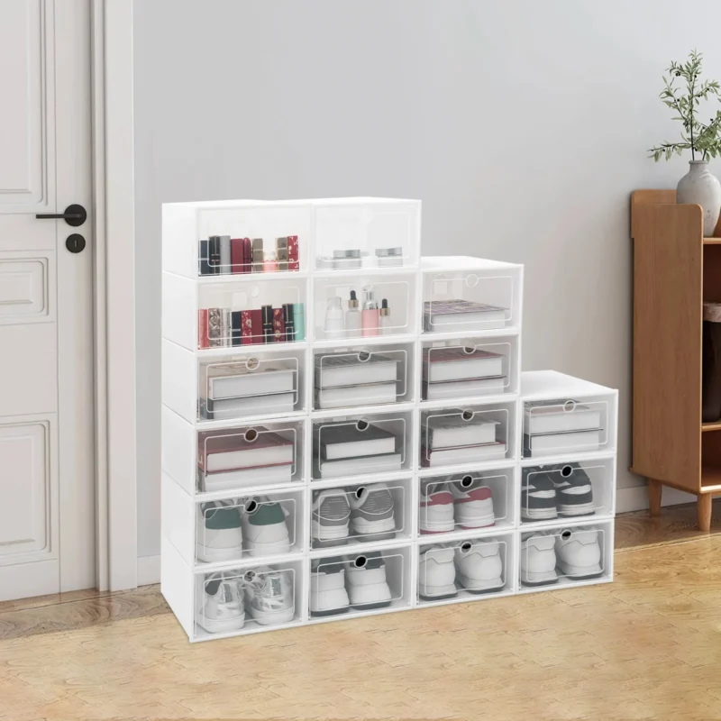 20pcs Shoe Box Set Foldable Storage Plastic Clear Home Organizer Rack Stack - Image 4