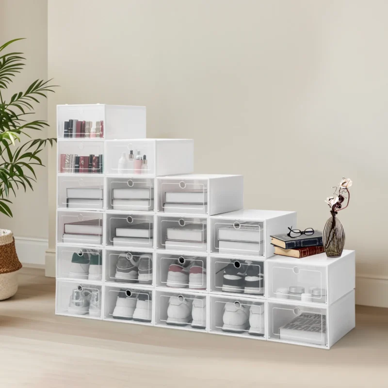 20pcs Shoe Box Set Foldable Storage Plastic Clear Home Organizer Rack Stack