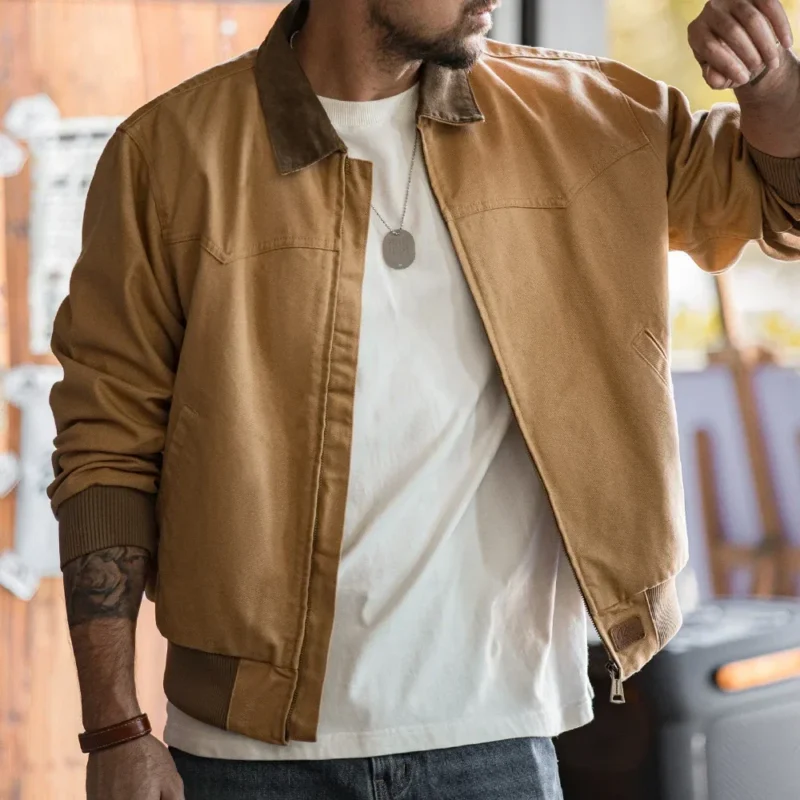 Maden Retro Heavyweight Santafe Canvas Jackets Cotton Corduroy Lapel Ribbed Hem Cuffs Short Jacket for Men's Autumn Overcoat - Image 6