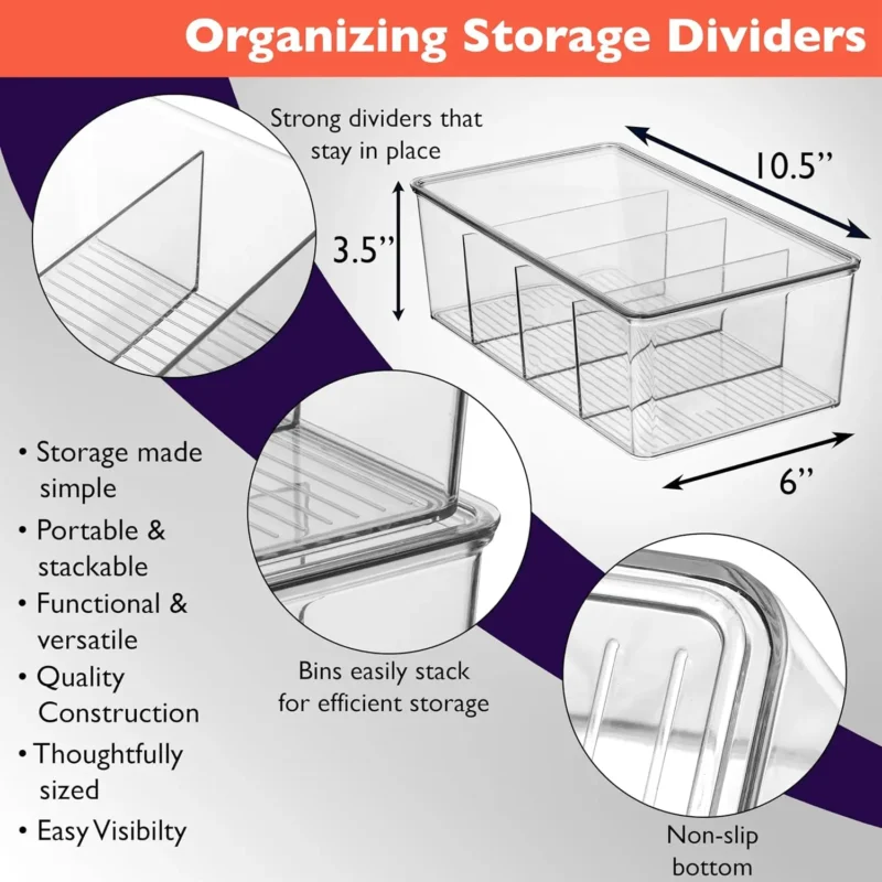 Plastic Pantry Organization and Storage Bins with Dividers & Lids – Perfect Kitchen Organization or Kitchen Storage - Image 3