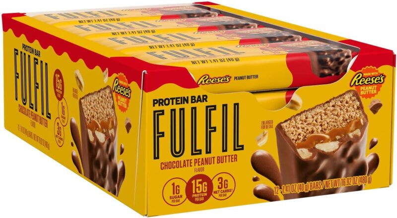 FULFIL Chocolate Peanut Butter Flavored Protein Bar Made with REESE's Peanut Butter, Gluten Free with 15g Protein, Pantry Staples, 12 Count - Image 2